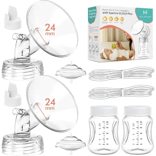 Pump Parts Compatible with Spectra S1,S2,S9 Plus, Replacement Kit for Spectra Pump Parts 2PC Include 24 mm Flange, Duckbill Valve, Tube,Bottle, Backflow Protector, Not Original Accessories