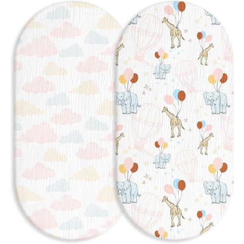 Muslin Bassinet Fitted Sheets, 2 Pack for Baby Boy and Girl, Soft Breathable Baby Pad/Mattress Sheet, Fit for Hourglass Oval and Rectangle Bassinet Mattress (Cute Animals)