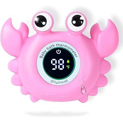 Baby Bath Thermometer,Baby Bath,Newborn Swimming Safety Toy,Bathtub Water Thermometer,Large Eyed Crab Toy Floating Water Temperature Gauge Baby Temperature Warning,Girl Baby Pink