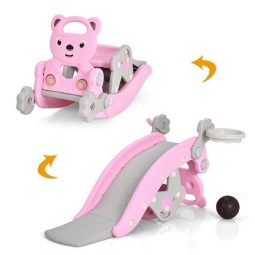 Costway 4-in-1 Rocking Horse & Slide Set Toddler Slide Playset w/Basketball Hoop