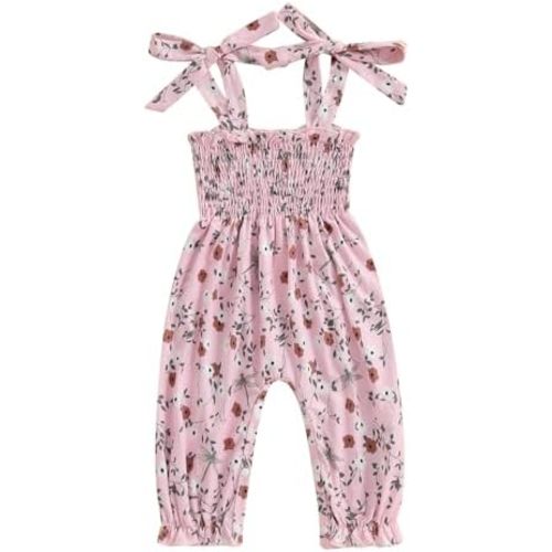Summer One Piece Outfits Infant Baby Girl Romper Jumpsuit Sleeveless Ruffle Halter Floral Bodysuit Clothes