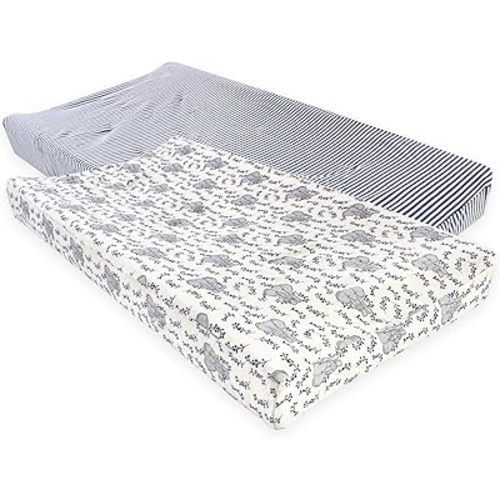 Touched by Nature Unisex Baby Organic Cotton Changing Pad Cover, Blue Elephant, One Size