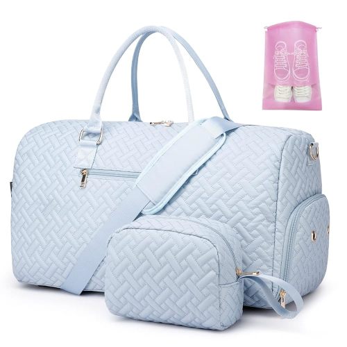 Duffle Bag for Travel, Weekender Bag with Shoe Compartment, Carry On Overnight Bag for Women with Toiletry Bag, Gym Bag with Wet Pocket, Hospital Bags for Labor and Delivery Beige