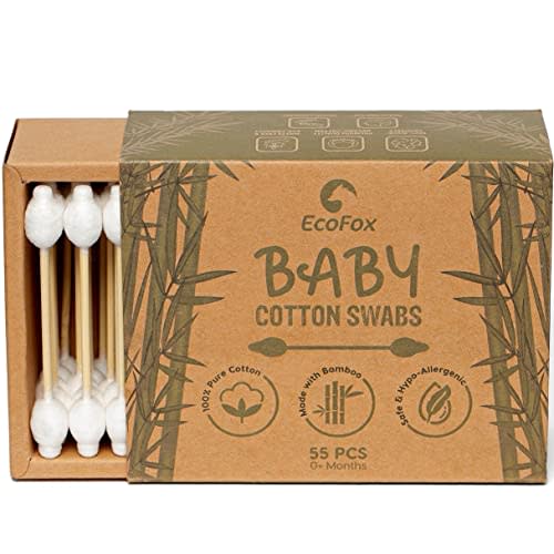 Baby Cotton Swabs 220 Count | Biodegradable & Organic Wooden Cotton Buds | Double Tipped Safety Sticks | 100% Eco-Friendly & Natural
