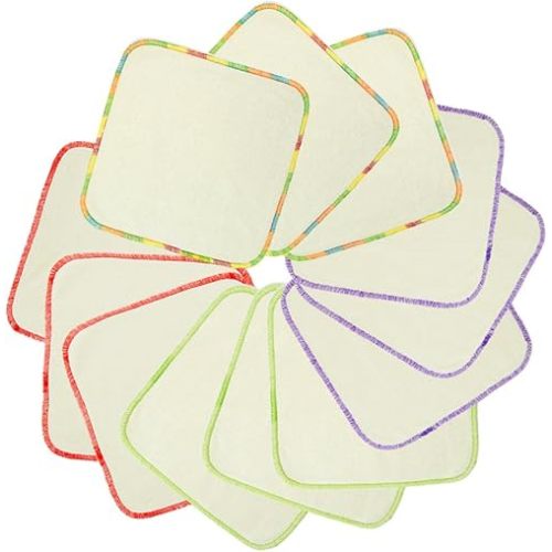 babygoal Reusable Rayon from Bamboo Baby Wipes, 12 Pack Washable Small Size Saliva Towel Face Washcloths, Cloth Wipes 8‘’x8‘’ 12BW02