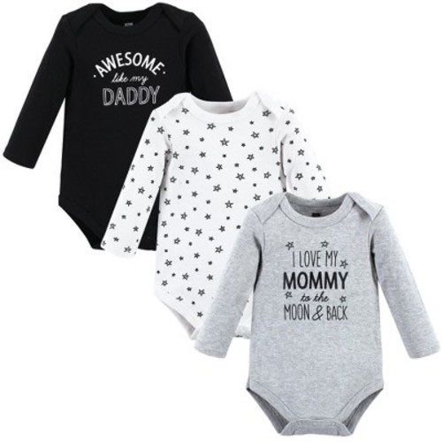 Hudson Baby Infant Boy Cotton Long-Sleeve Bodysuits, Mom Dad Moon Back, Size: 6-9 months