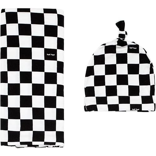 Little Sleepies Swaddle & Hat Set, Baby Swaddles Newborns, Soft Viscose from Bamboo Swaddle Blanket Wrap (Checks)