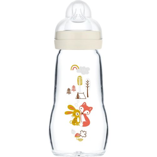 MAM Feel Good Medium Flow Premium Glass Bottle, 9oz, 0+ Months, Unisex, 1 Pack