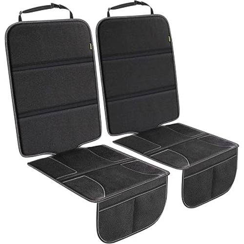 PIDO Car Seat Protector for Child Car Seat 2 Pack, Carseat Protector Cover Mats with Thick Padding, Waterproof Fabric and Non-Slip Back, Protection for Vehicle Interior, White Stitching
