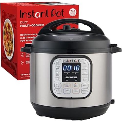 Instant Pot Duo 7-in-1 Electric Pressure Cooker, Slow Cooker, Rice Cooker, Steamer, Sauté, Yogurt Maker, Warmer & Sterilizer, Includes App With Over 800 Recipes, Stainless Steel, 6 Quart