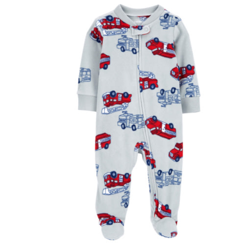 Baby Firetruck Fleece Zip-Up Footie Sleep & Play Pajamas
