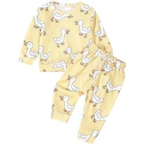 Ynibbim Toddler Baby Boy Fall Winter Clothes Duck Print Long Sleeve Sweatshirt & Joggers Pants 2-piece Sweatsuit Outfits