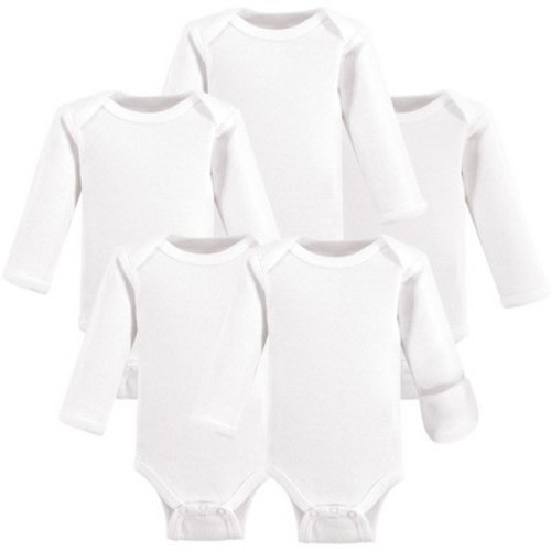 Hudson Baby Cotton Preemie Long-Sleeve Bodysuits 5pk, White, Preemie