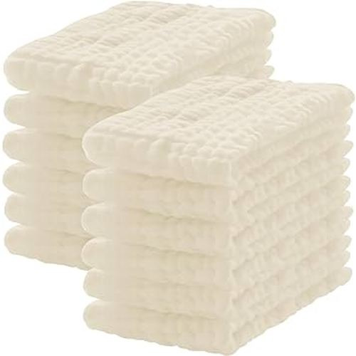 Lovely Care 12 Pack Muslin Burp Cloths 100% Cotton Muslin Cloths Large 20''x10'' Extra Soft and Absorbent Baby Burping Cloth - Ivory
