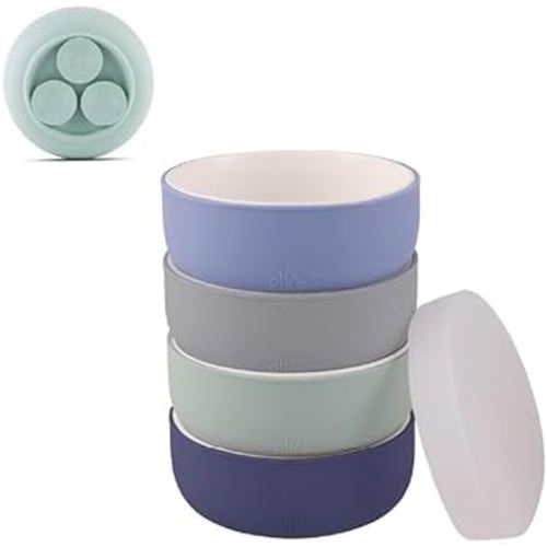 Elk and Friends Kids Porcelain Bowls with Silicone Suction Sleeve + Silicone Lid | Kids/Toddler/Baby Feeding | Microwave & Dishwasher Safe | Non slip | Cereal/Soup/Snack Dishes & Dinnerware