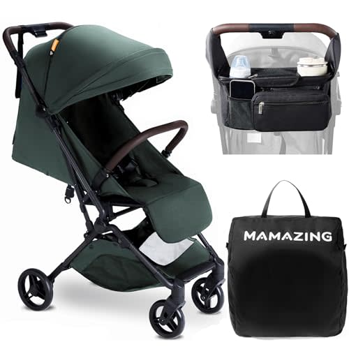 MAMAZING Baby Stroller with Organizer & Cushion, Mom’s Choice Gold Award Winner, Ultra Compact & Airplane-Friendly Travel Stroller, One-Handed Folding Stroller for Toddler, Only 11.5 lbs, Green