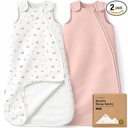 2-Pack Organic Baby Sleep Sacks, 100% Cotton - Soft & Breathable 0.5TOG Baby Wearable Blanket, Toddler Sleeping Sack 6-18 months, Easy to Wear Transitional Swaddles for Newborns (Butterflies, M)