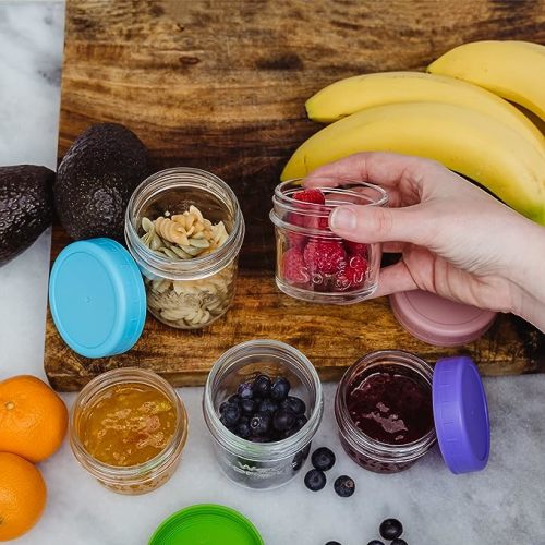 WeeSprout Glass Baby Food Storage Jars w/Lids (4 oz, 12 Pack Set) Snack, Puree, Reusable Small Containers, Breast Milk, Fridge or Freezer, Microwave & Dishwasher Safe, Essential Must Have for Infants