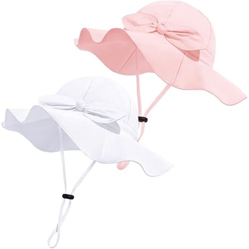 Baby Girl Sun Hat with UPF 50+ Outdoor Adjustable Beach Hat with Wide Brim Bucket Hats