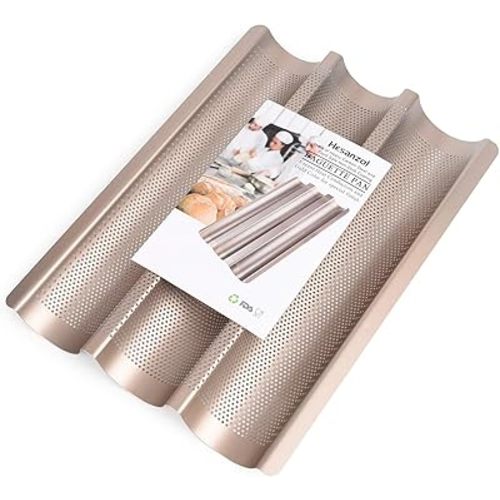 Baguette Pans for Baking 15" x 11", Carbon Steel 3 Loaf Nonstick Baguette Baking Tray for French & Italian Perforated French Bread Pan