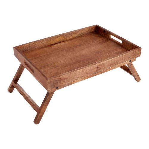 Natural Wood Bed Serving Tray with Folding Legs