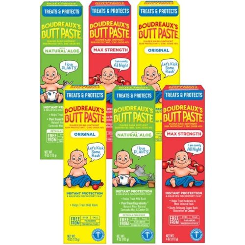 Boudreaux's Butt Paste Butt Paste Diaper Rash Ointment, Variety Pack, Natural* Aloe, Maximum Strength, & Original (4 oz, 2 of each)