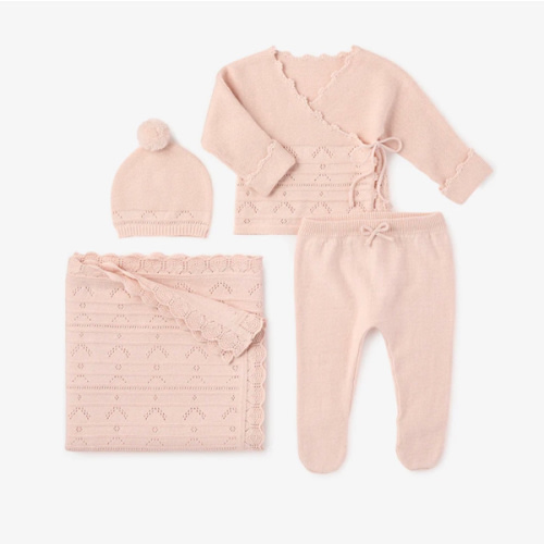 Pink Cashmere Pointelle Layette Set with Box