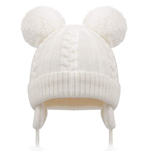 Duoyeree Toddler Winter Hat with Earflap Scarf Hood Thick Warm Kids Skull Cap for Baby Girls Boys