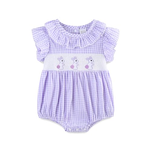 Baby Girl Outfit Infant Bunny Smocked Romper Onesie Short Sleeve Summer Plaid Clothes for 0~24M