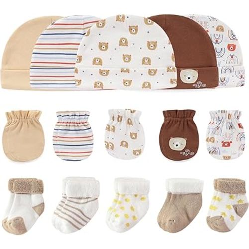 Ruliby Baby Hats Mittens and Socks Set Cotton Newborn Hat Beanie Soft Infant Girls Boys Caps Gloves 0-6 month