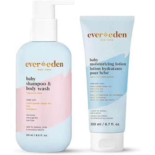 Evereden Baby Bathtime DUO: Baby Lotion for Newborn and 2-in-1 Newborn Shampoo and Body Wash Set - Soothing, Cleansing, & Hydrating Baby Shampoo and Lotion