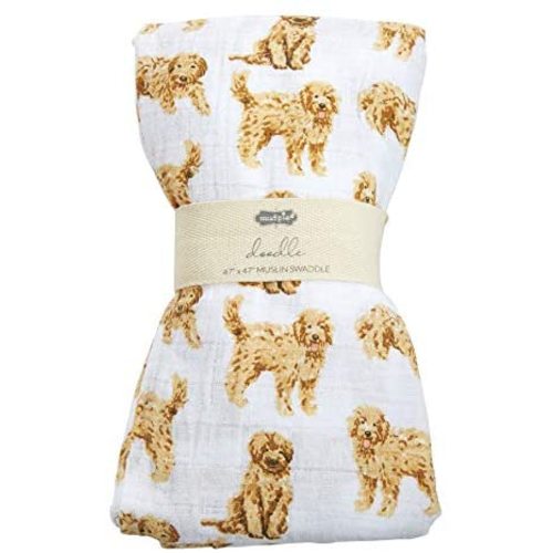Mud Pie Muslin Golden Doodle Dog Print Baby Swaddle Blanket, 47" x 47"