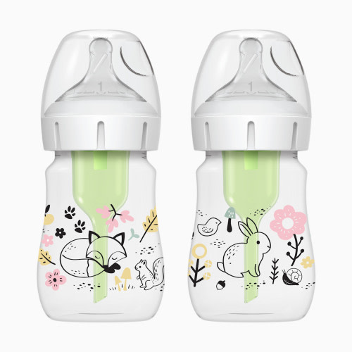 Dr. Brown's Anti-colic Options+ Wide-Neck Baby Bottle, 5oz (2 Pack) - Woodland Designs, 5 Oz
