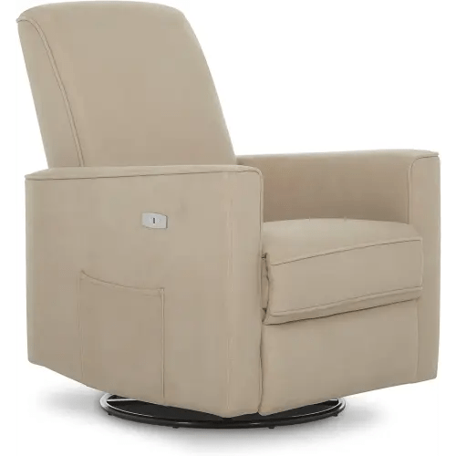 Evolur Harlow Deluxe Upholstered Plush Seating Glider Swivel, Rocker, Power Recliner with USB Port, Greenguard Gold Certified, Glider Chair for Nursery in Fawn, Modern Nursery Recliner