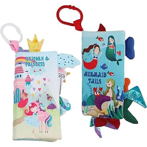 bebe mondo Unicorn Baby Crinkle Books & Mermaid Fish Teething Toy for Newborn Babies Infants 0-3-6-12-18 Months Baby Gift