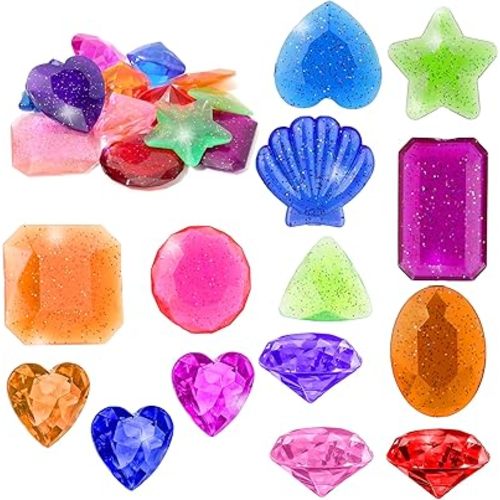 Diving Gems for Pool, Diving Gem Pool Toys, 16 Big Heart Diamond Pirate Treasure Summer Underwater Gemstone Swimming Training Gift Water Toy Pool Games for Party Favors Birthday Decoration