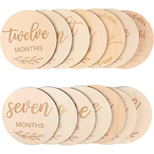 TOYANDONA 1Set Baby Monthly Milestone Cards Wooden Discs Double Sided Milestone Cards, Newborn Photography Props