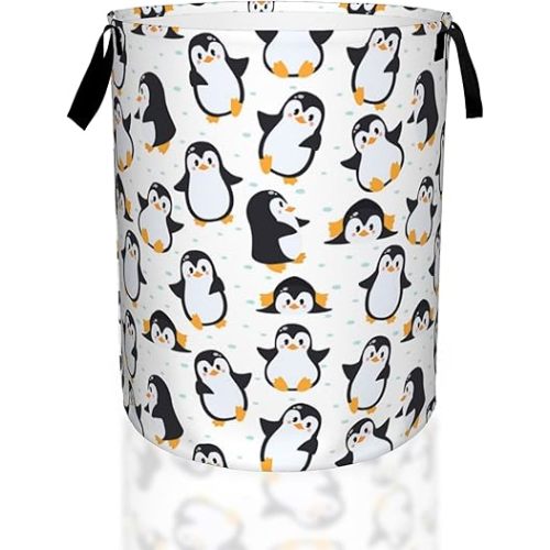 Laundry Hamper, Cute Penguins Laundry Basket,Waterproof Foldable Storage Bin for Bedroom,Clothes Organizer Basket,Toys Box 16x20 Inch