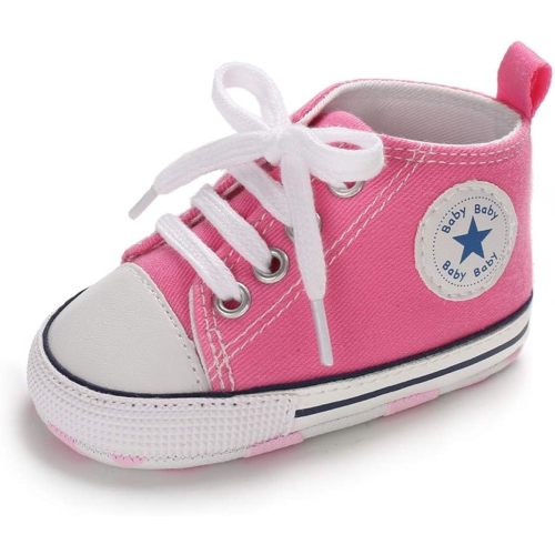 Meckior Baby Girls Boys Canvas Sneakers Soft Sole High-Top Ankle Infant First Walkers Crib Shoes