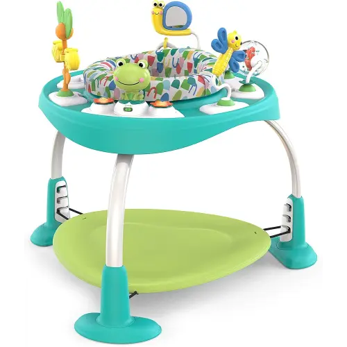 Bright Starts Bounce Bounce Baby 2-in-1 Activity Center Jumper & Table - Playful Pond (Green), 6 Months+