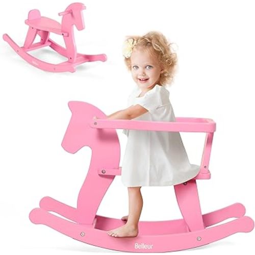 Rocking Horse for Kids 1-3 Years Old, Wooden Rocking Toy for Toddlers with Removable Fence for Indoor & Outdoor Activities, Baby Horse Riding Toy for Birthday & Visit Gifts