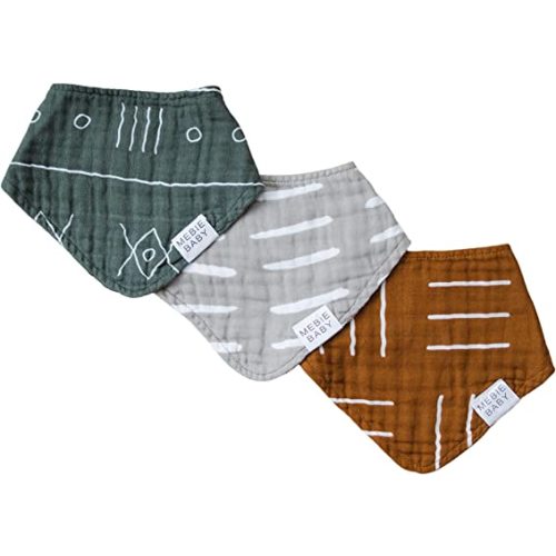 Mebie Baby Muslin Cotton Bib, 3 pack, Baby Bib Set for Burp, Spit Up, Drool, Bandana Bibs for Baby Boy or Baby Girl