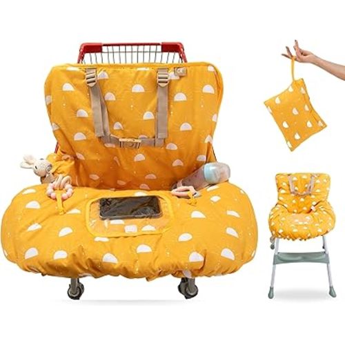 Shopping Cart Cover for Baby Girl & Boy | Water Resistant High Chair Cover w/Phone Pouch & Pocket | Gender Neutral Cart Cover for Babies | Padded Grocery Cart Cover for Baby | (Yellow)