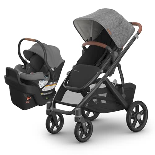 UPPAbaby Travel System - Vista V3 Stroller + Aria Lightweight Car Seat Combo - Toddler Seat, Rain Shield, Bug Shield, Car Seat, Base with Load Leg + Infant Insert Included – Greyson (Charcoal Mélange)