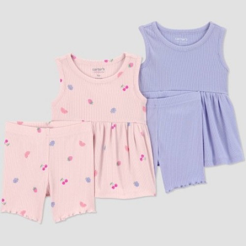 Carter's Just One You® Baby Girls' 4pc Multi Fruit Tank Top and Bike Shorts Set - Pink/Purple  6M