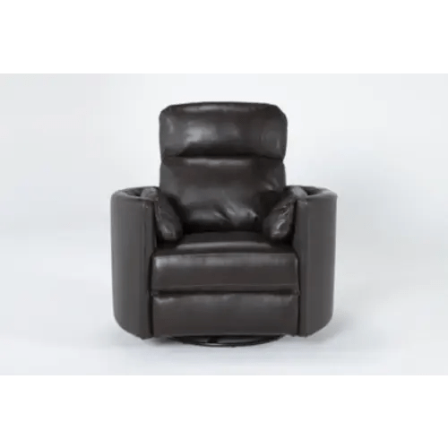 Rayna Brown Leather Nursery Power Swivel Glider Recliner with Built-In Battery & USB | Rocker | Living Spaces
