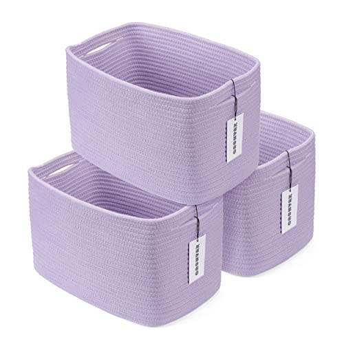 Cotton Rope storage Basket Bins Woven Basket for Organizing Shelves Rectangle Decorative Baskets For storage Clothes Toys Books Towels Square Wicker Nursery basket organizer 3 pack purple lavender