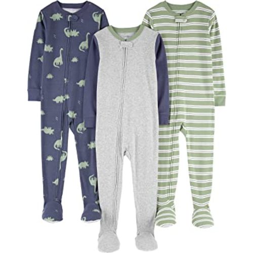 Simple Joys by Carter's Toddlers and Baby Boys' Snug-Fit Footed Cotton Pajamas, Pack of 3