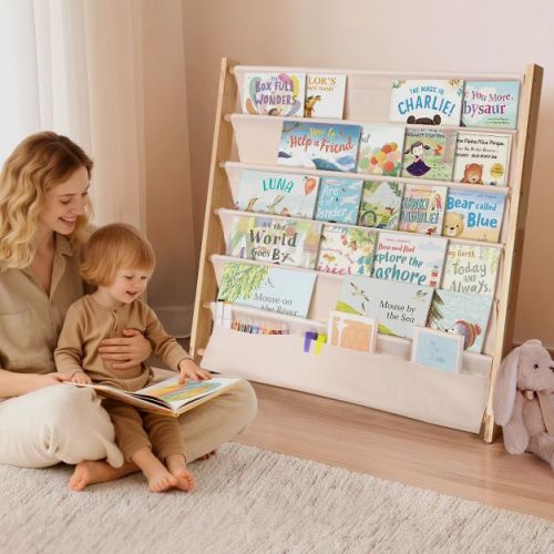 GOTGELIF Kids 5-Tier Bookshelf Organizer - Solid Wood, Compact Bookcase, Open Shelves