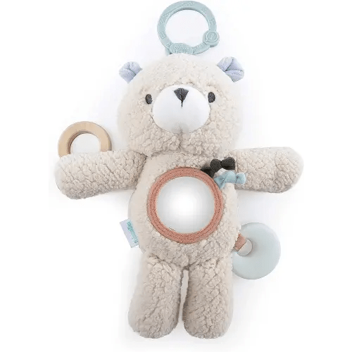 Ingenuity Premium Soft Plush Travel Activity Toy with Wooden Teethers - Nate The Teddy Bear, Ages Newborn and up